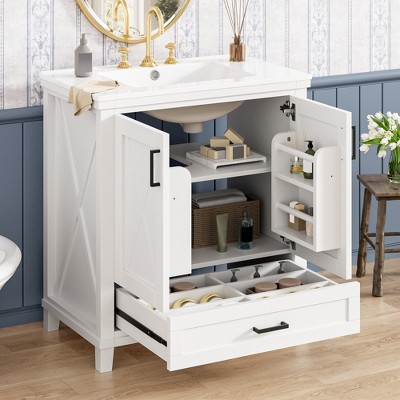 TIRAMISUBEST 30'' Bathroom Vanity with Ceramic Sink, Freestanding Bathroom Vanity Cabinet with 2 Soft-Close Doors, 1 Drawer, Dual Storage Shelves