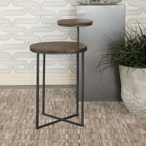 2-Tier Accent Table with Mango Wood Tops and Gunmetal Base ¨C Perfect for Living Room or Office - 1 of 4