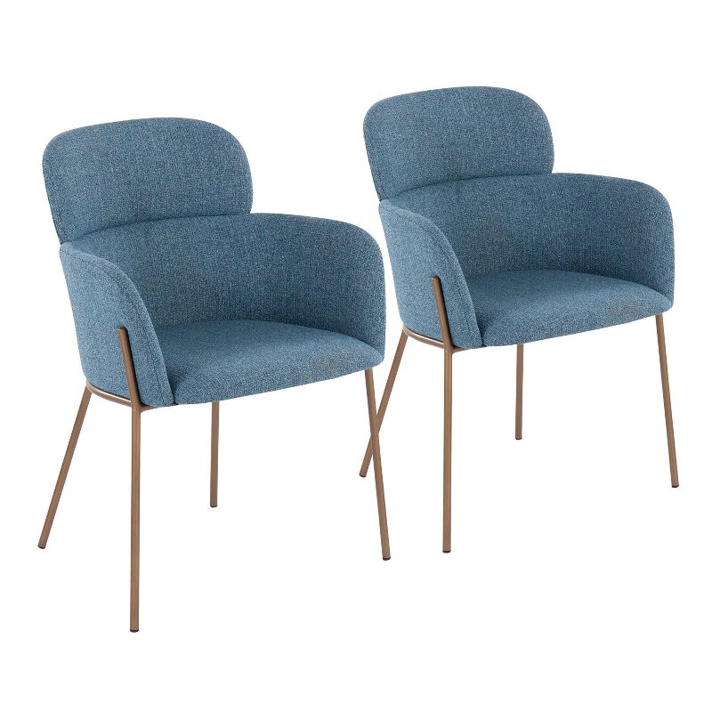 Set of 2 Milan Polyester/Metal Dining Chairs Antique Brass/Blue - LumiSource, 1 of 12
