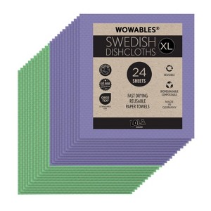 LOLA Wowables XL Swedish Dishcloths, 24 Reusable Eco Cleaning Cloths, 11" x 10", Ultra Absorbent Cellulose Sponge Towel, Compostable, Made in Germany - 1 of 4