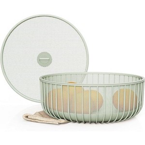 LIBKEN 11.41 x 11.41 x 4.33 inches Metal Wire Stylish Fruit Bowls with Mesh Lid & Basket for Kitchens, Green - 1 of 4