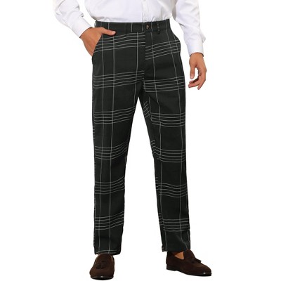 Lars Amadeus Men's Plaid Regular Fit Color Block Dress Pants