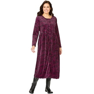 Woman Within 21-Button Velour Dress - 1 of 4