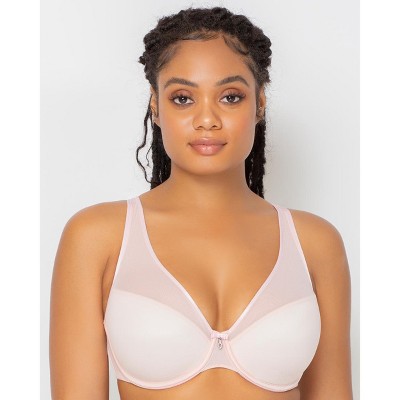 Curvy Couture Women's Sheer Mesh Plunge T-shirt Bra Blushing Rose 46DDD