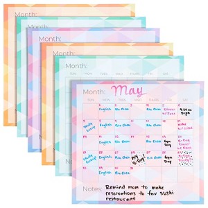 Paper Junkie 6-Pack Undated Monthly Adhesive Peel and Stick Calendar Reusable Calendar for Wall, Home Office, 3 Assorted Colors (13.75x12.8 in) - 1 of 4