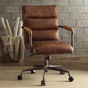 High Back Top Grain Leather Office Chair with Wooden Armrests, Adjustable Swivel Seat and 5-Star Base for Home or Executive Office -3irtyhousy - 1 of 4