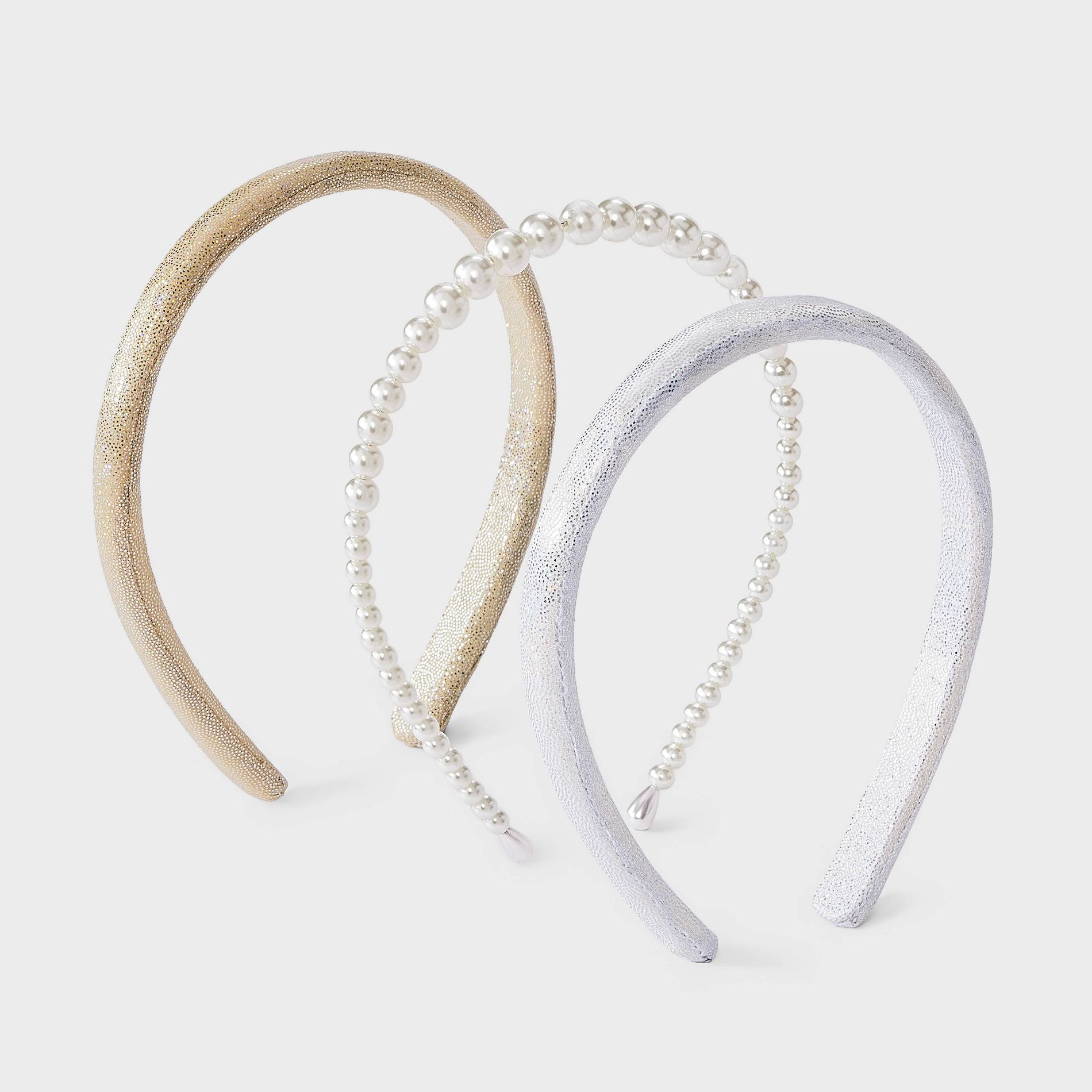Girls' Pearl/Sparkle Headband Set 3pk - Cat & Jack™ Silver/Gold