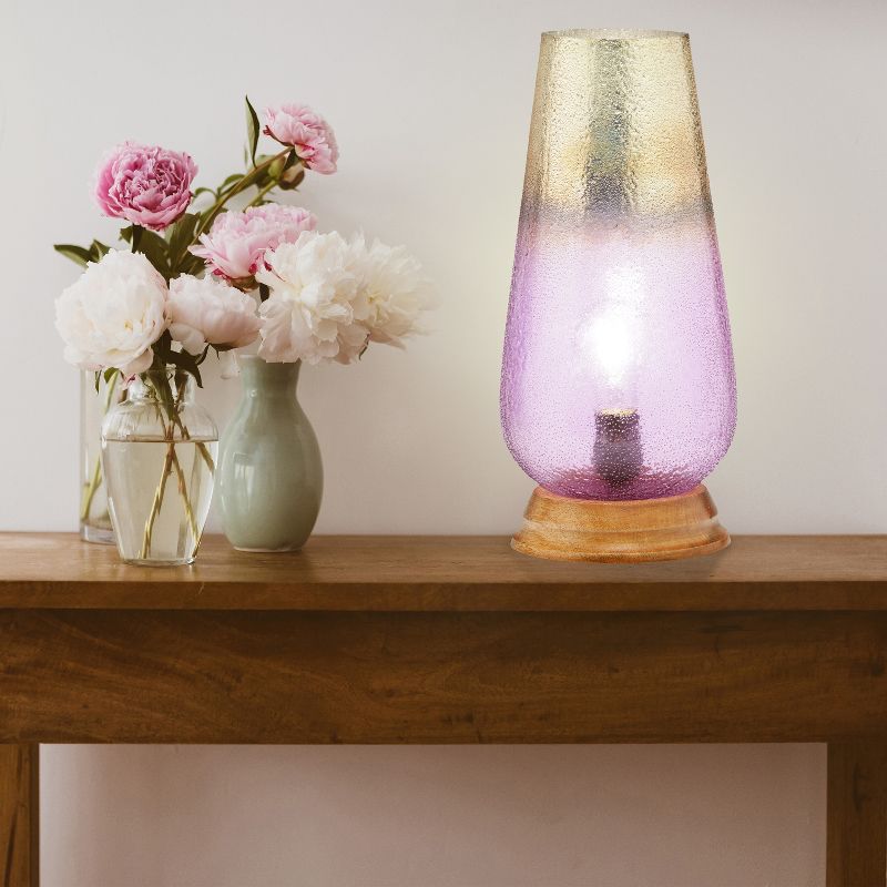 River of Goods 14.5&#34; 1-Light Durand Glass and Wood Accent Lamp Purple, 4 of 10