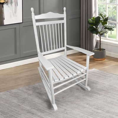SKRAN Solid Hardwood Porch Rocker Chair, Wide Seat with Slatted Backrest and Armrests, Outdoor Rocking Chair for Porch, Balcony, or Garden