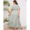 BLUEMING Summer Maxi Dress for Plus Size Women Tie Wasit Surplice Dress Flutter Sleeve A-Line Dress - 2 of 4