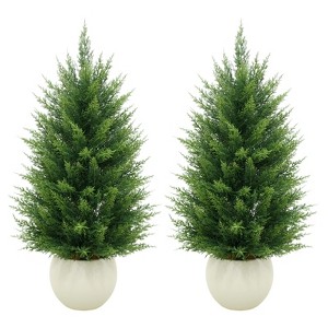 3FT Artificial Cedar Topiary Tree, 2 PCS Fake Cypress Potted
