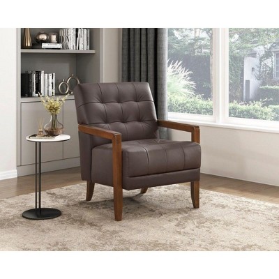 CAVINAS Leather Upholstered Accent Chair,Modern Arm Chairs with Solid Wood Arms and Legs for Bedroom,Reading Room