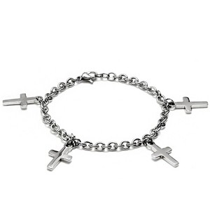 ELYA Polished Dangling Cross Charms Stainless Steel Bracelet - 7.5" - 1 of 4