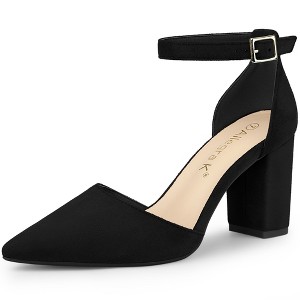 Allegra K Women's Ankle Strap Pointed Toe Block Heels Pumps - 1 of 4