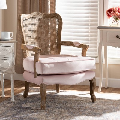 Vallea Light Pink Velvet & White-Washed Oak Armchair