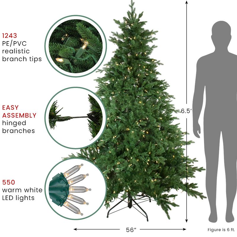 Northlight Real Touch™️ Pre-Lit Full Minnesota Balsam Fir Artificial Christmas Tree - 6.5' - Warm White LED, 5 of 9