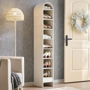 67" Shoe Rack with 3 Adjustable Shelves, Wooden 8 Tiers shoe organizer for 8 Pairs Shoe, Vertical Tall Shoe Storage, White - 1 of 4