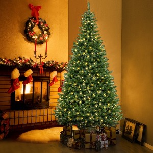 Costway 8 FT Pre-Lit Artificial Christmas Tree with 360 Warm White LED Lights Metal Stand - 1 of 4