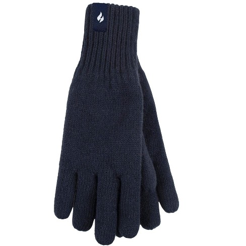 Men's Flat Knit Gloves Solid Navy / Medium/Large