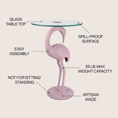 Blanche Pink Flamingo Round Glass Top Mid-Century End Table