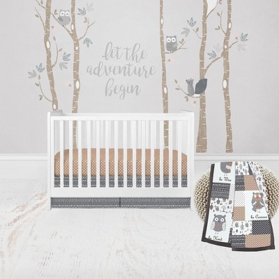 Bacati - Owls in the Woods Beige/Gray 3 pc Crib Bedding Set