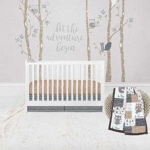 Bacati - Owls in the Woods Beige/Gray 3 pc Crib Bedding Set - 1 of 4