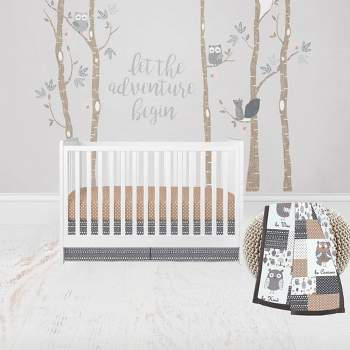 Bacati - Owls in the Woods Beige/Gray 3 pc Crib Bedding Set