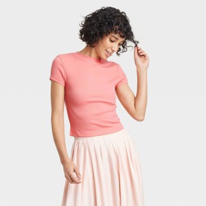 Women's Slim Fit Short Sleeve Cropped Ribbed T-Shirt - A New Day™ - 1 of 4