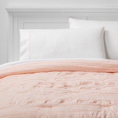 Full Queen Crinkle Texture Comforter Blush Peach Room Essentials