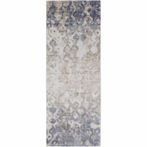 HomeRoots 10' Ivory Tan And Blue Abstract Distressed Runner Rug - 1 of 3