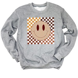 Simply Sage Market Women's Fall Checkered Smiley Gildan Sweatshirt - 1 of 2