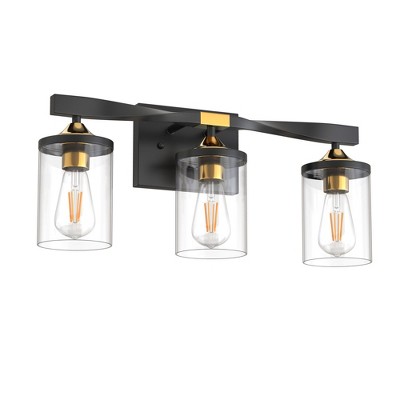 YANSUN 20 in. 3-Light Black and Gold Bathroom Vanity Light Fixtures Over Mirror, Ideal for Bathroom, Hallway, Bedroom Black and Gold