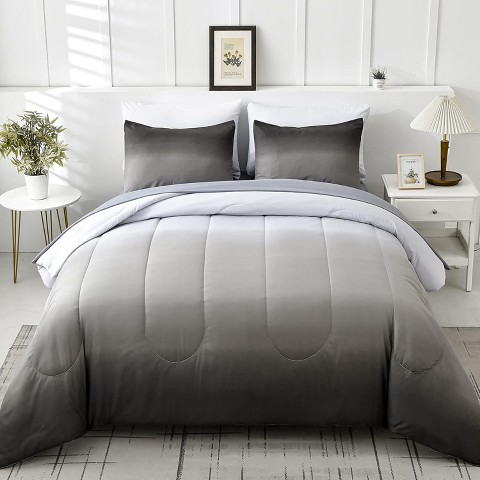 Der Rose BALHAM TRADE-7 Pieces King Comforter Set All Season Lightweight Gradient Dark Green Down Bedding Blue-Queen 90"x90"