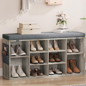 Entryway Shoe Bench with Storage & Cushioned Seat | Wooden Shoe Rack Organizer with Adjustable Shelves & Side Pockets for Hallway, Mudroom & Porch - 1 of 4