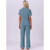 INSPIRE CHIC Women's Turndown Collar Knit Short Sleeve Top with Side Pocket Long Pant Pajamas Set - 3 of 4