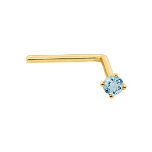 Jewelry Avalanche 22G 14K Gold L-shape Nose Stud with Aquamarine Gemstone - 1 of 2