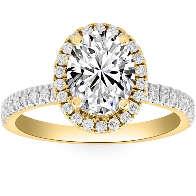 Pompeii3 Certified 1.50Ct Oval Diamond Halo Engagement Ring Yellow Gold - Size 7, 1 of 6
