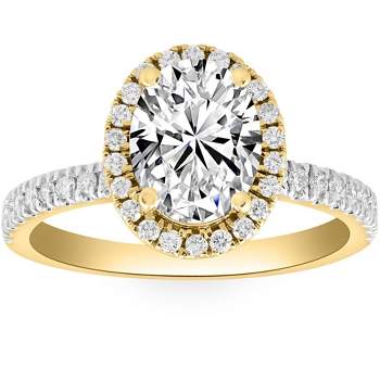 Pompeii3 Certified 1.50Ct Oval Diamond Halo Engagement Ring Yellow Gold - Size 7