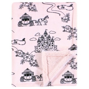 Hudson Baby Infant Girl Plush Blanket with Furry Binding and Back, Fairytale Princess, One Size - 1 of 2