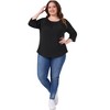 Agnes Orinda Women's Plus Size Crochet Lace Detail Curvy Hem 3/4 Sleeve Solid Casual Tunic Tops - 3 of 4