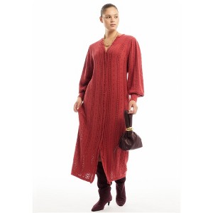 June + Vie by Roaman's Puff-Sleeve Cardigan Sweater Midi Dress - 1 of 4