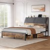 Whizmax Bed Frame with Charging Station, Metal Platform Bed with Ergonomic Large Storage Headboard, Rustic Brown - 3 of 4