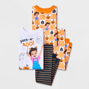 Toddler 4pc Ms. Rachel Cotton Long Sleeve Halloween Pajama Set - Orange/White/Black - 1 of 4