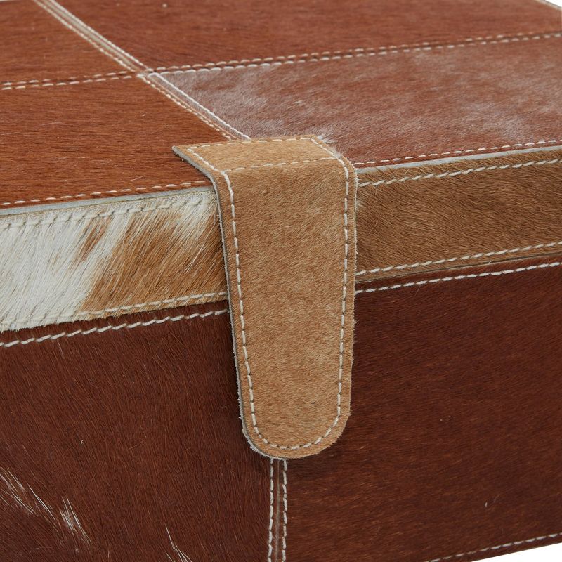 Set of 2 Cowhide Leather Decorative Boxes Brown/White - Olivia &#38; May, 4 of 19