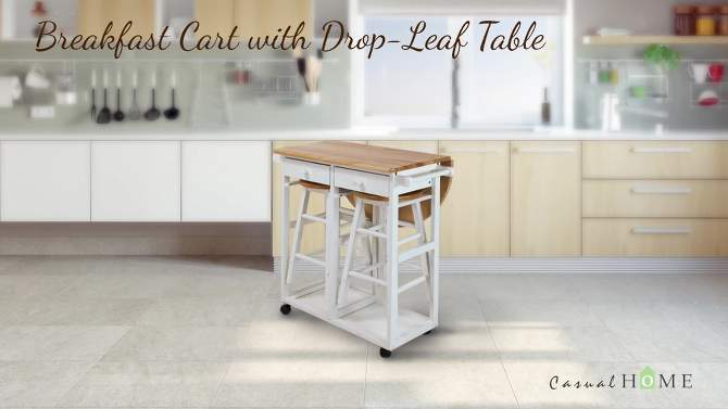 Square Hardwood Drop Leaf Table Top Breakfast Cart Natural/White - Flora Home, 2 of 20, play video