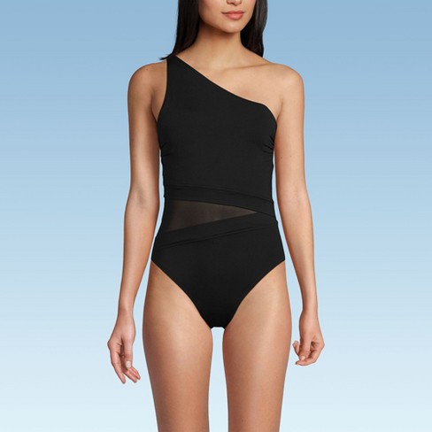 Lands' End Women's Chlorine Resistant Smoothing Control Mesh High Leg One Shoulder One Piece Swimsuit - image 1 of 4