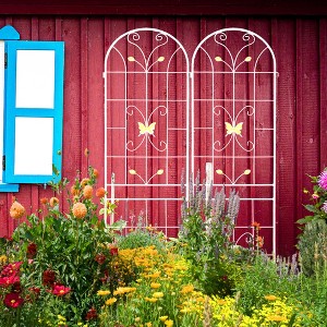 MAYEERTY 4 Pack Metal Garden Trellis 86.7 x 19.7 Inch Rustproof Climbing Plants Support Cream White Outdoor Flower - 1 of 4