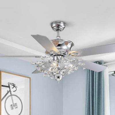 Ludomide Crystal Ceiling Fan with Lights 50 inch Vintage Chandelier Fan with Remote Control for Living Room Bedroom- Chrome