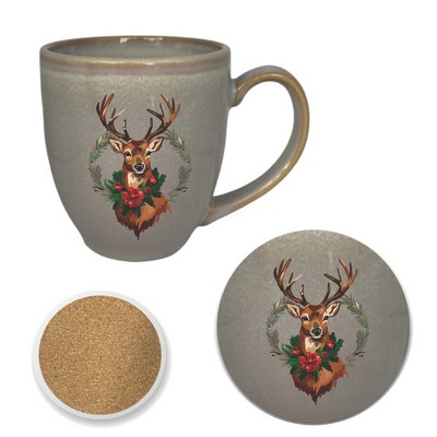 Courtside Market Holiday Buck 16 oz Hairloom Mug & Coaster Set