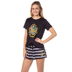 Harry Potter Womens' Wizarding World Hogwarts Crest Sleep Pajama Set Shorts Multicolored - 1 of 4